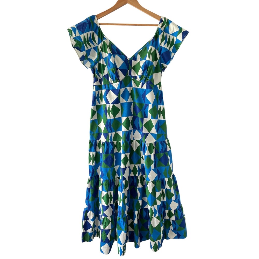 NWT Farm Rio Blue Green Carmelita Midi Dress Flutter Sleeve Summer Resort Large